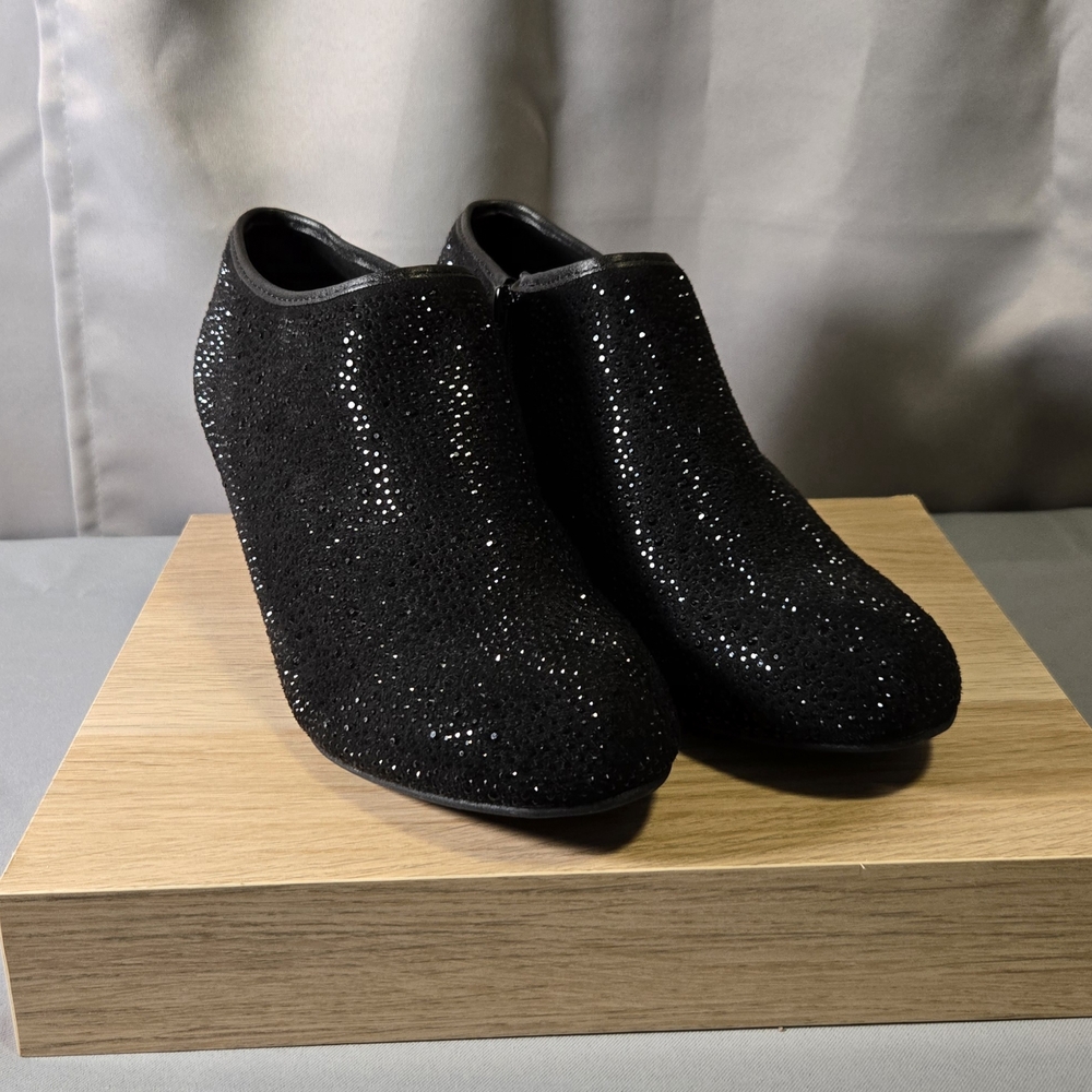 Andiamo Women's Ankle Booties Black High Heel Glitz Rhinestone Zip Up Size 11 M